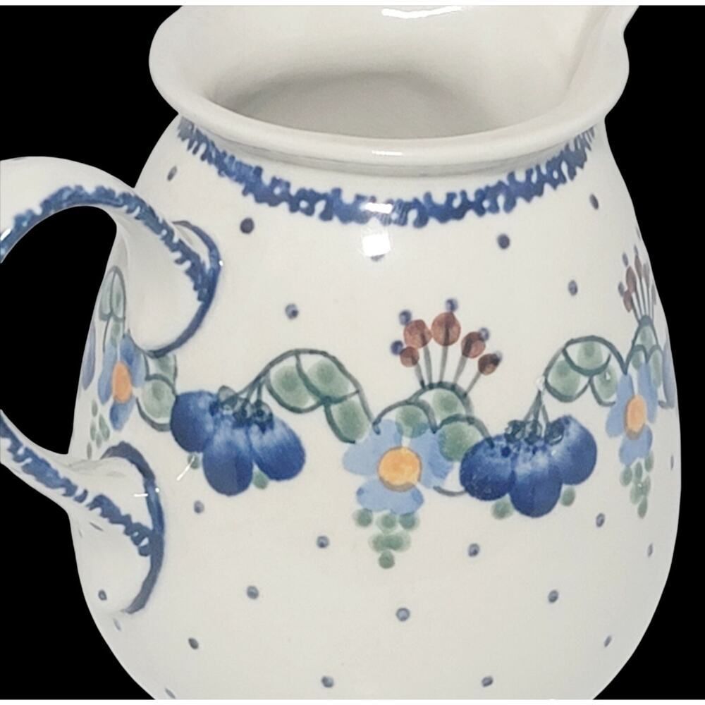 Blue Rose Pottery Handmade Polish Boleslawiec Floral Creamer Pitcher Blue Flower - Picture 5 of 9